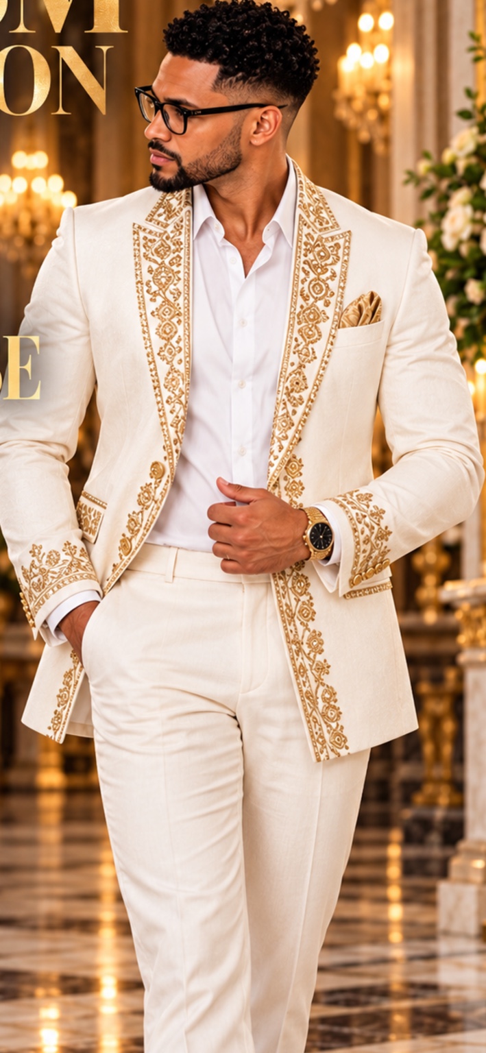 BGSM ivory and gold men's suit concept